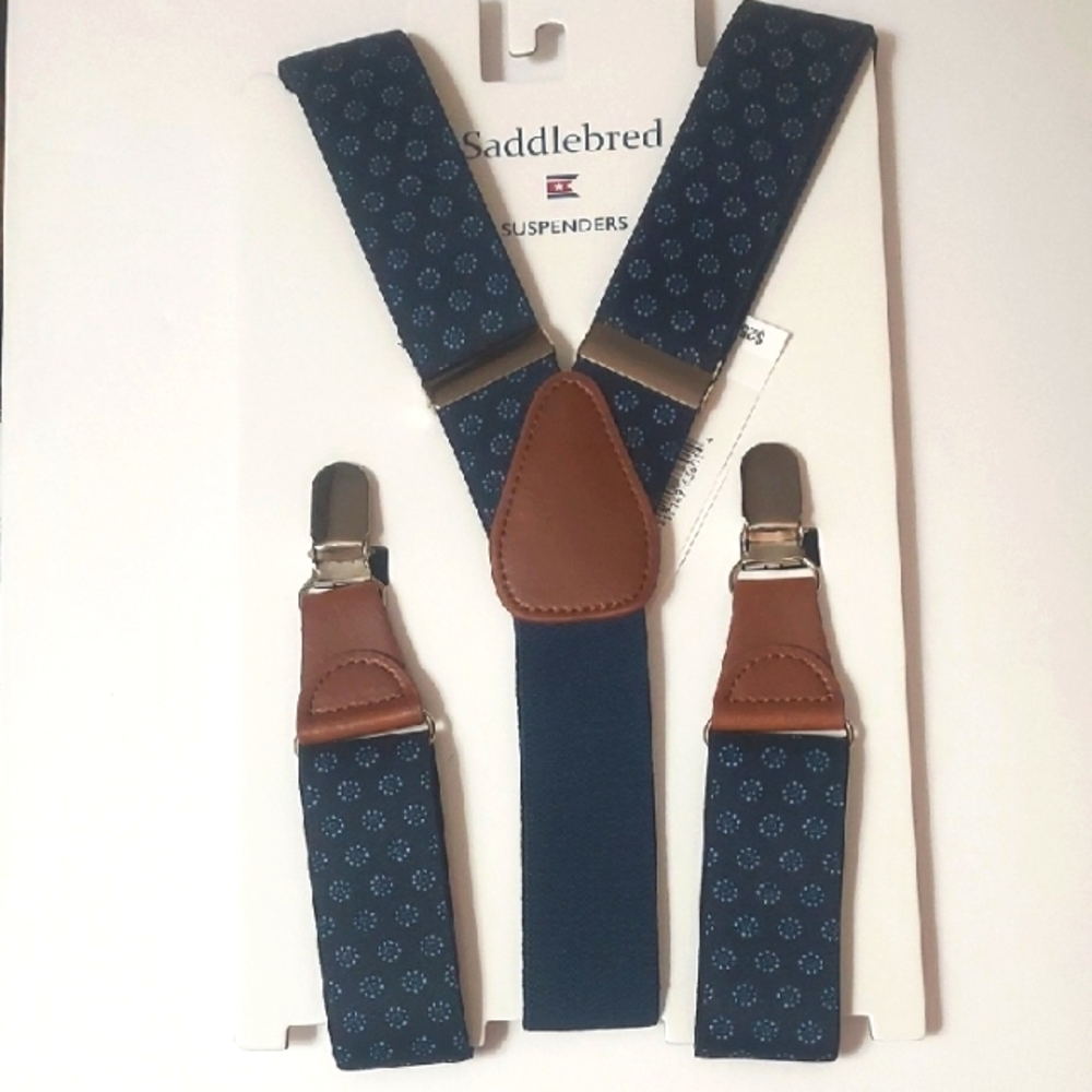 NWT Suspenders,  Saddlebred Patterned Navy Blue Y CLIP